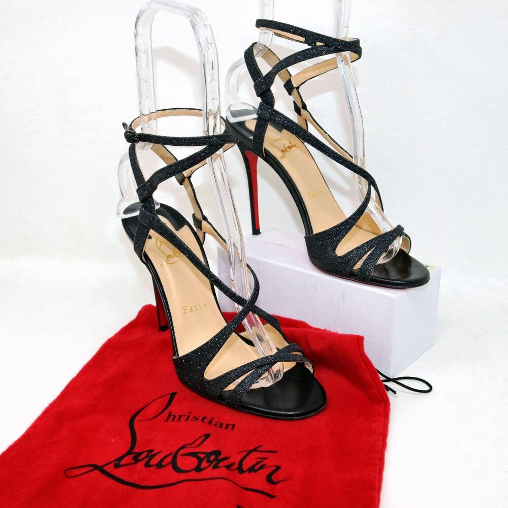 Christian Louboutin 38 Audrey Glitter Sandal Strappy Heel